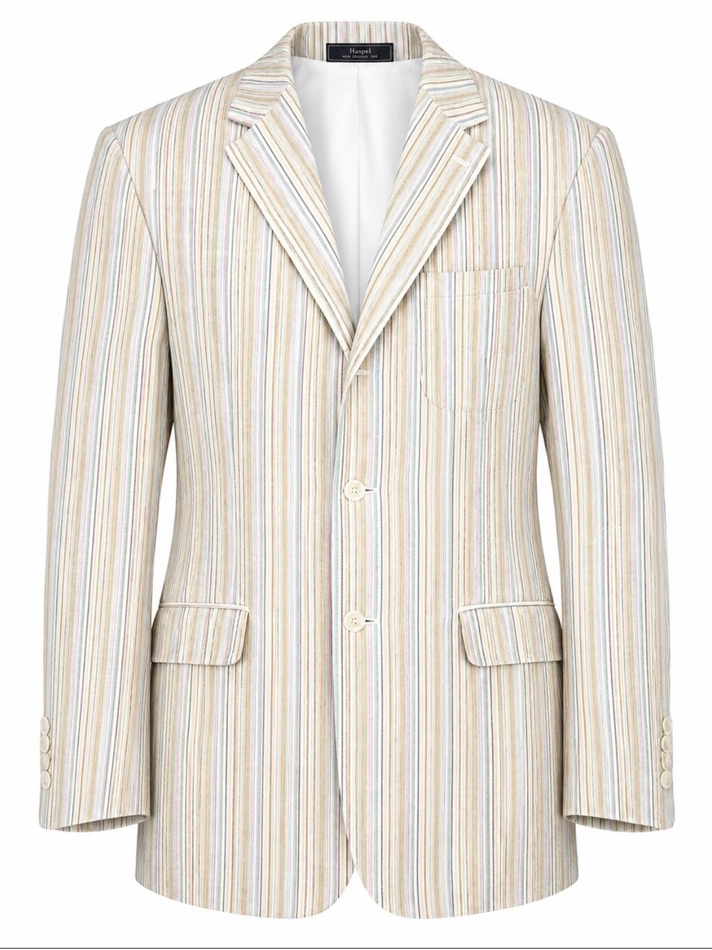 Vintage Haspel Linen Men Sport Coat Blazer 44 Long Multicolor Stripe Preppy Ivy